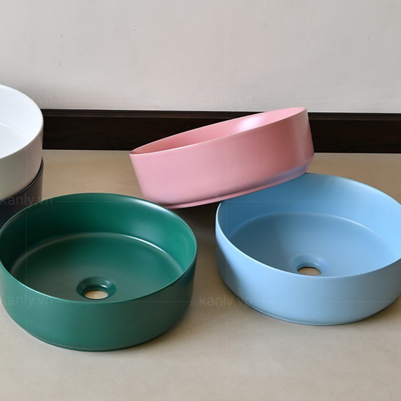 Chậu lavabo đặt bàn sứ tròn màu hồng Kanly SU520