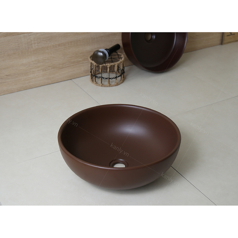 Chậu lavabo đặt bàn sứ tròn màu nâu Kanly SU511