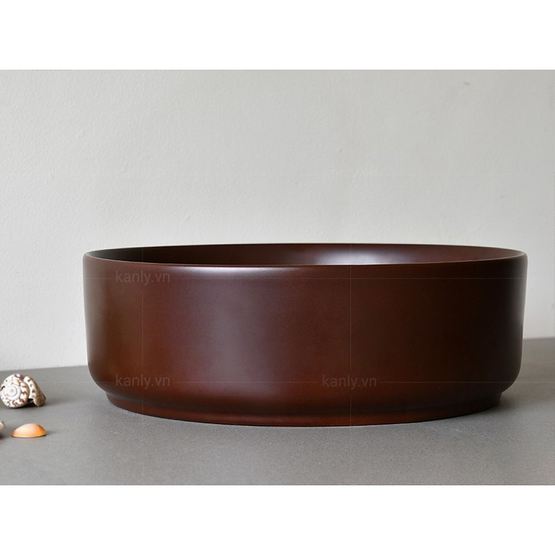 Chậu lavabo đặt bàn sứ tròn màu nâu Kanly SU521