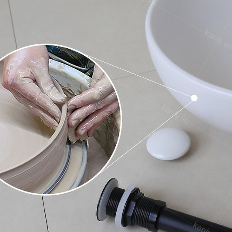 Chậu lavabo đặt bàn sứ tròn màu trắng Kanly SU513