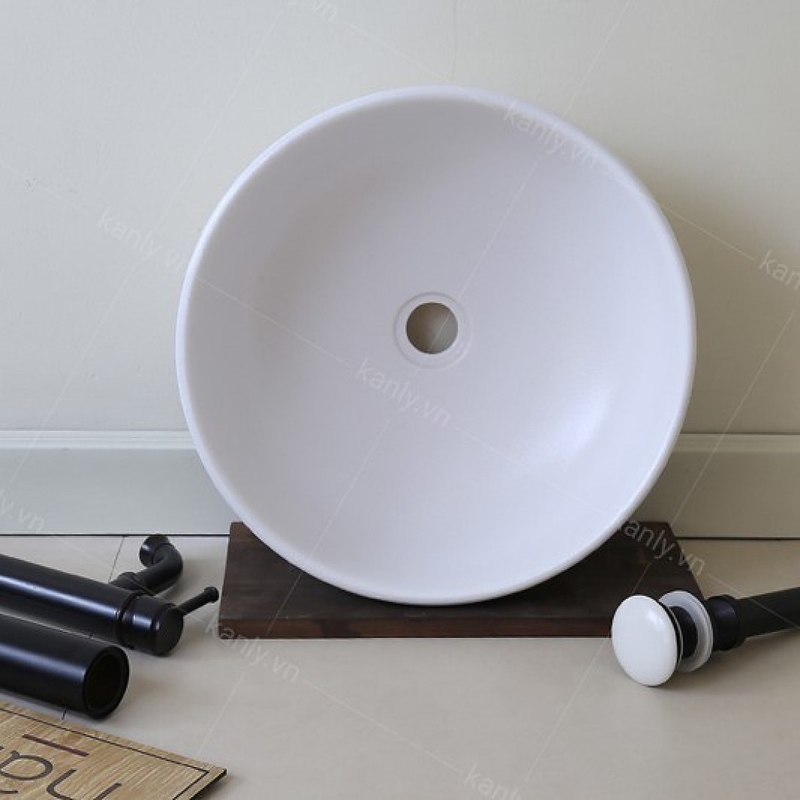Chậu lavabo đặt bàn sứ tròn màu trắng Kanly SU513