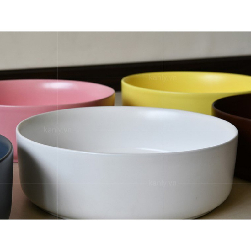 Chậu lavabo đặt bàn sứ tròn màu trắng Kanly SU523