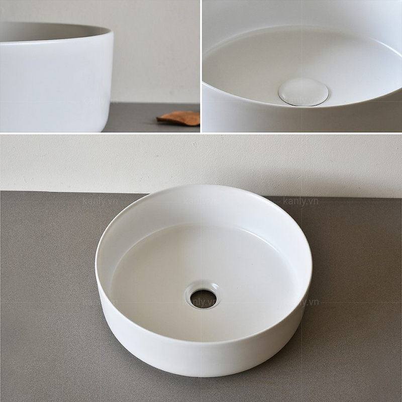 Chậu lavabo đặt bàn sứ tròn màu trắng Kanly SU523
