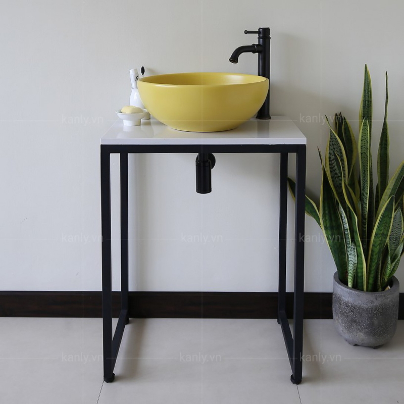 Chậu lavabo đặt bàn sứ tròn màu vàng Kanly SU514