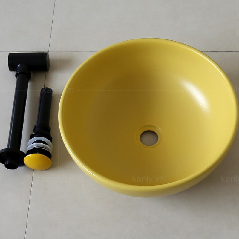 Chậu lavabo đặt bàn sứ tròn màu vàng Kanly SU514