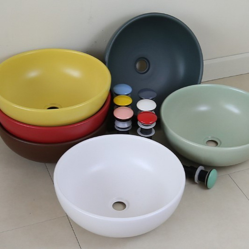 Chậu lavabo đặt bàn sứ tròn màu xám Kanly SU517