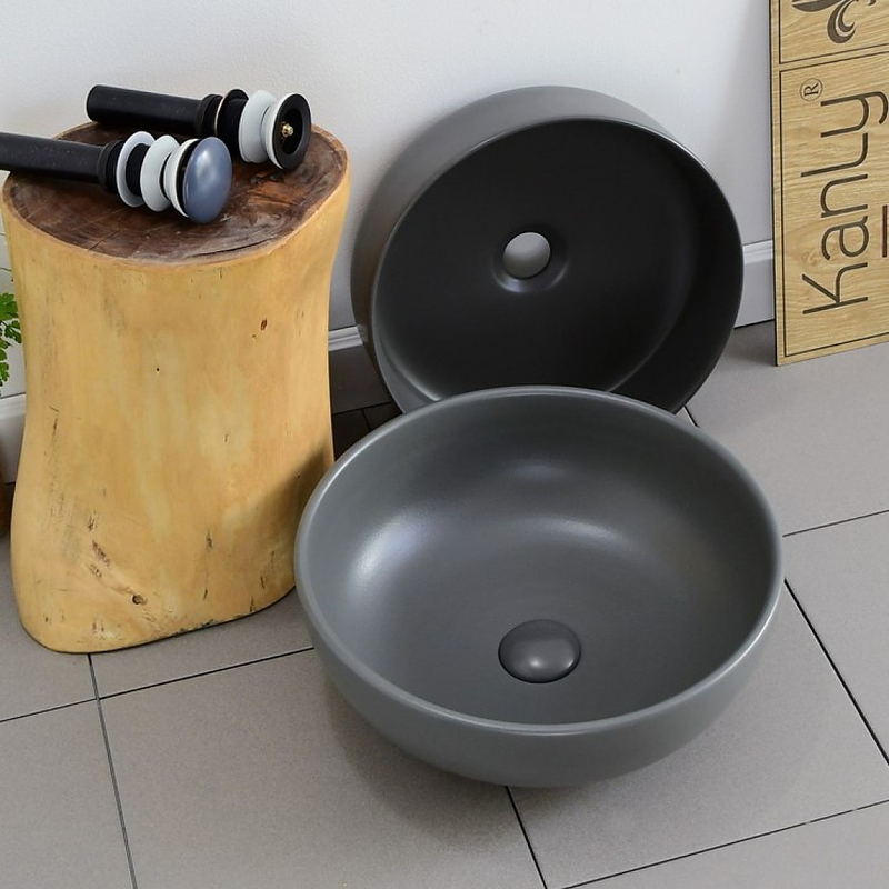 Chậu lavabo đặt bàn sứ tròn màu xám Kanly SU517