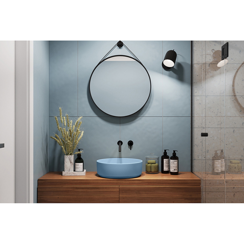 Chậu lavabo đặt bàn sứ tròn màu xanh da trời Kanly SU525