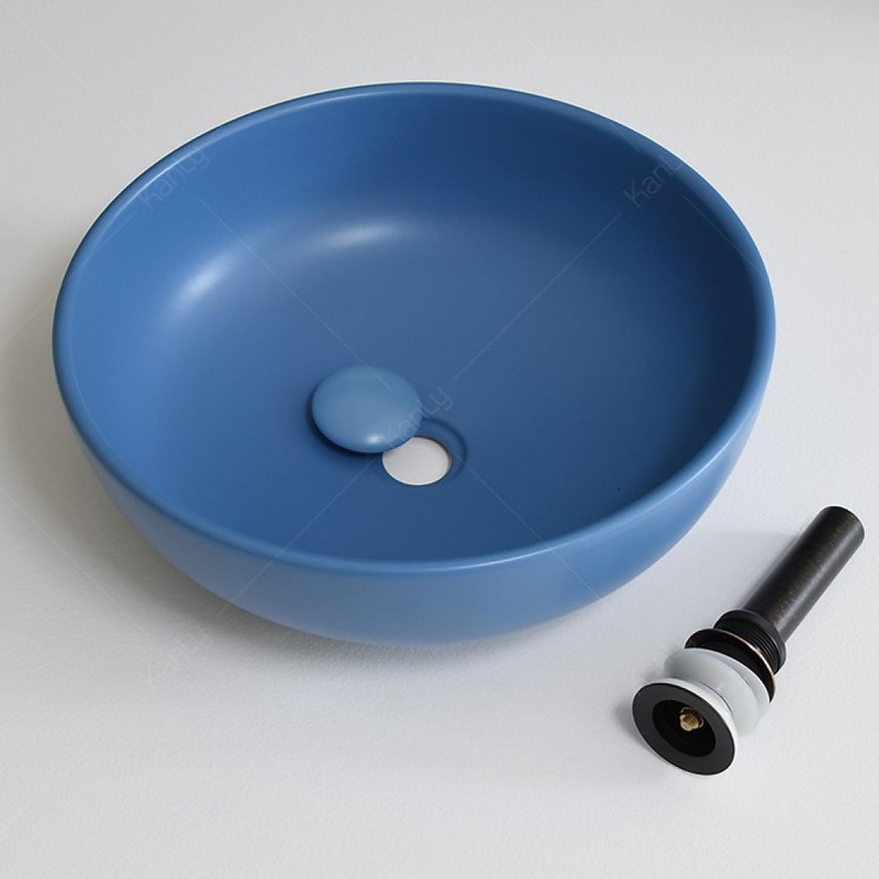 Chậu lavabo đặt bàn sứ tròn màu xanh dương Kanly SU515