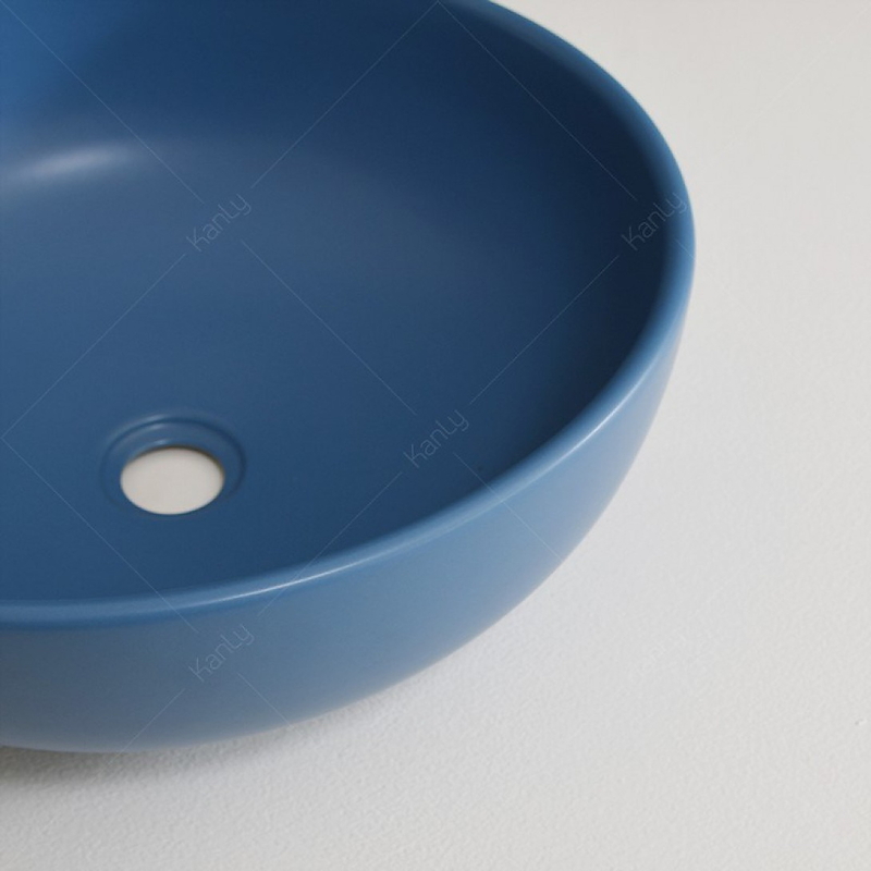 Chậu lavabo đặt bàn sứ tròn màu xanh dương Kanly SU515