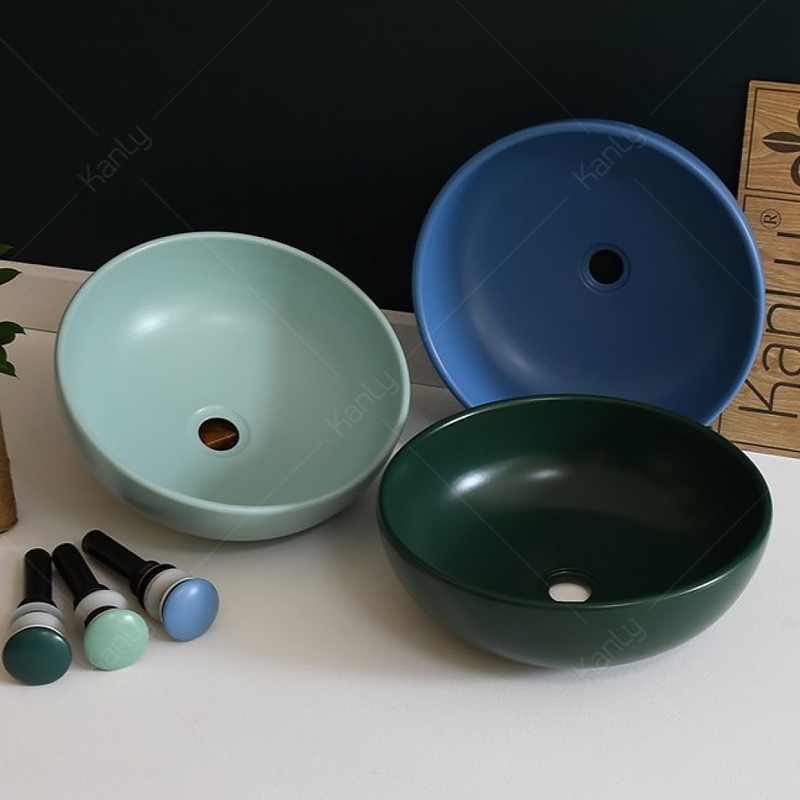 Chậu lavabo đặt bàn sứ tròn màu xanh lá Kanly SU519