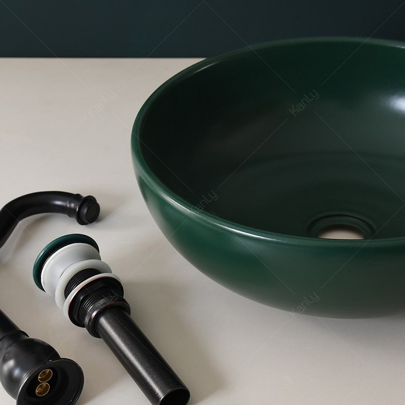 Chậu lavabo đặt bàn sứ tròn màu xanh lá Kanly SU519