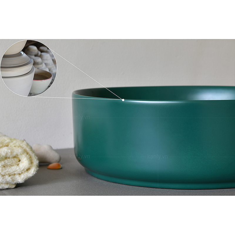 Chậu lavabo đặt bàn sứ tròn màu xanh lá Kanly SU529