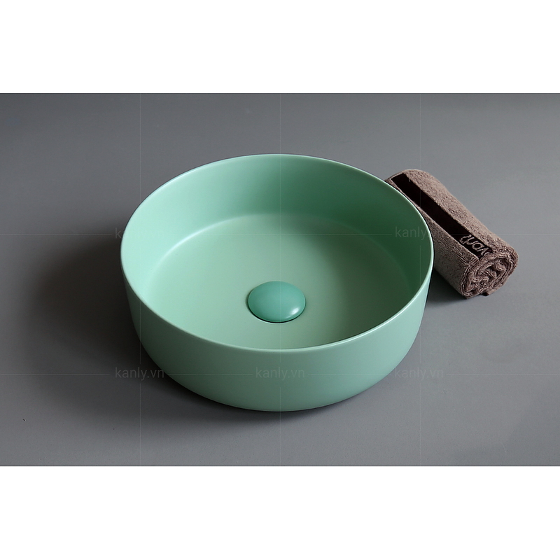 Chậu lavabo đặt bàn sứ tròn màu xanh ngọc Kanly SU526