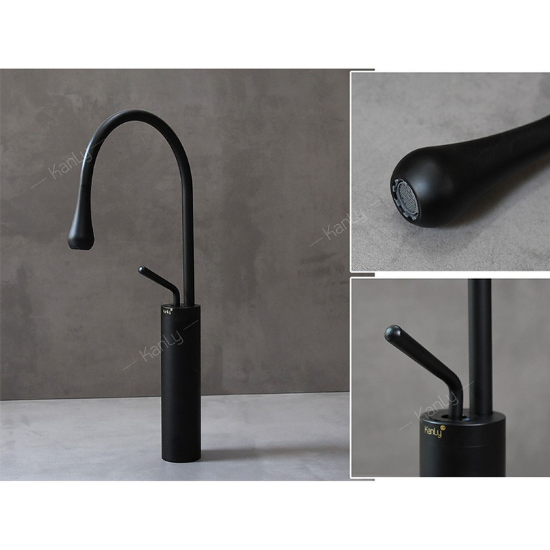 Vòi lavabo nóng lạnh màu đen thân cao Kanly GCC21B