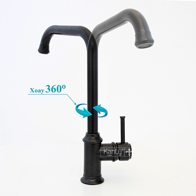 Vòi rửa bát nóng lạnh màu đen thân cao Kanly GCC07B