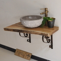 Bàn mặt gỗ tự nhiên đặt chậu lavabo treo tường Kanly FW05