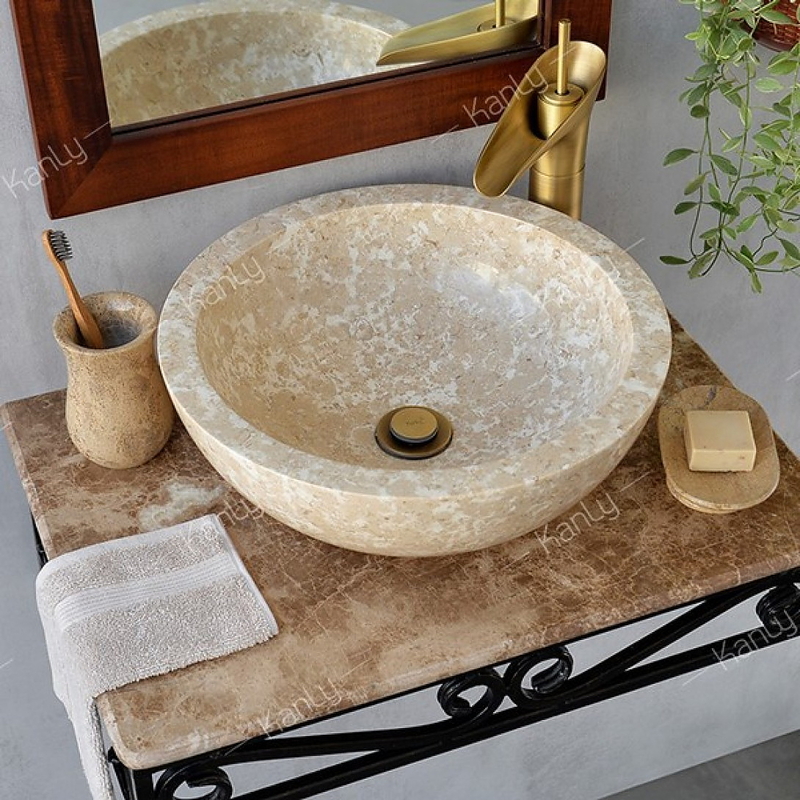 Chậu lavabo đặt bàn đá Marble tự nhiên Kanly MAR11I