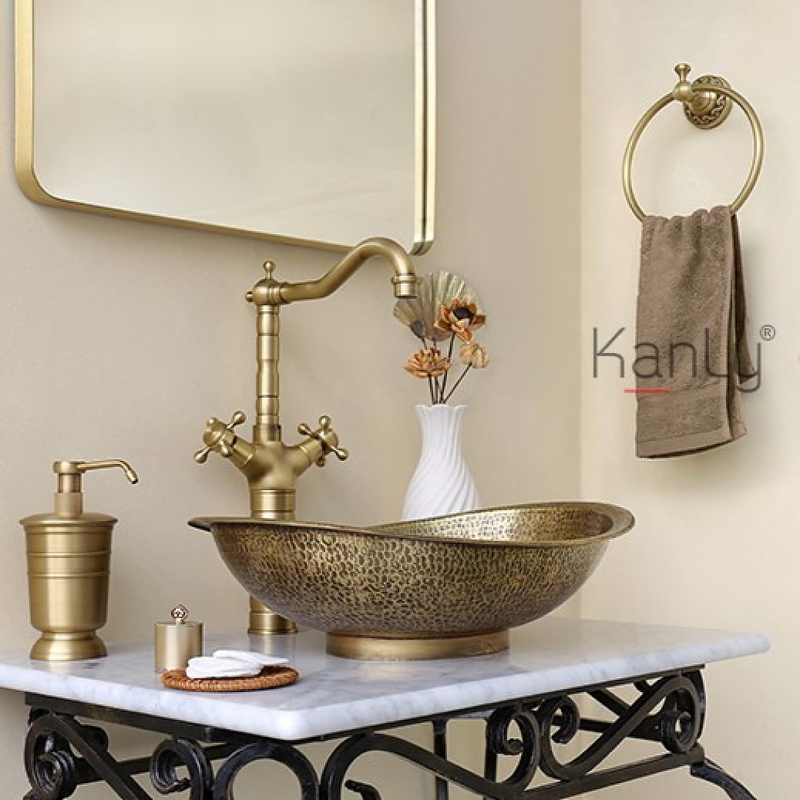 Chậu lavabo đặt bàn đồng thau hình lá trôi Kanly BL6011 (RSC047V)
