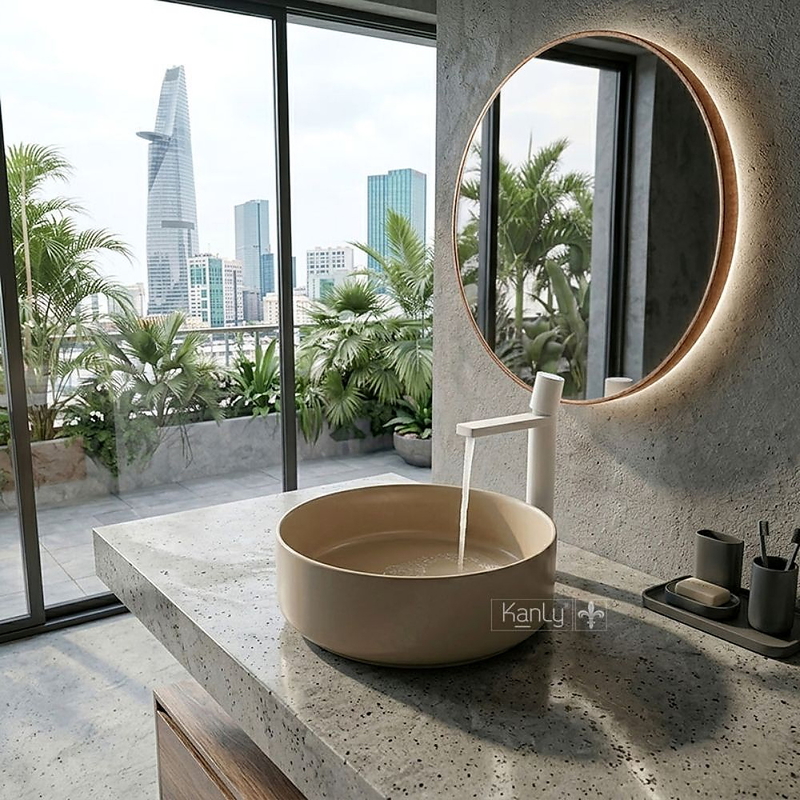 Chậu lavabo đặt bàn bằng sứ côn Kanly SU5211