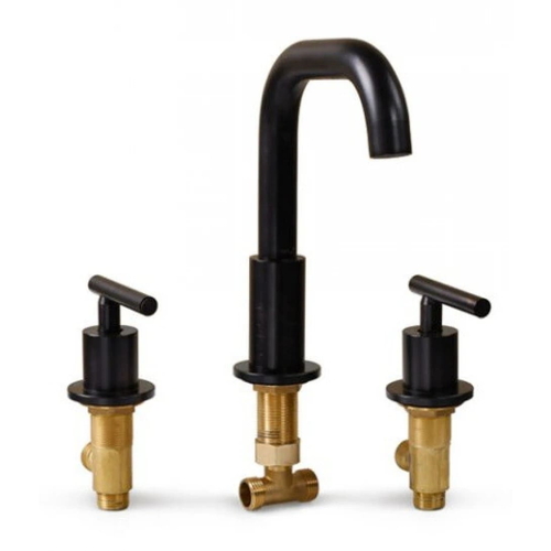 Vòi Lavabo 3 Lỗ Nóng Lạnh Bằng Đồng Màu Đen Kanly GCB05B