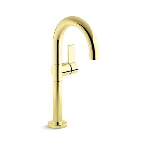 Vòi chậu rửa mặt nóng lạnh thân cao màu vàng Kallista P24409-TL-ULB