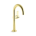Vòi chậu rửa mặt nóng lạnh thân cao màu vàng Kallista P24409-TL-ULB
