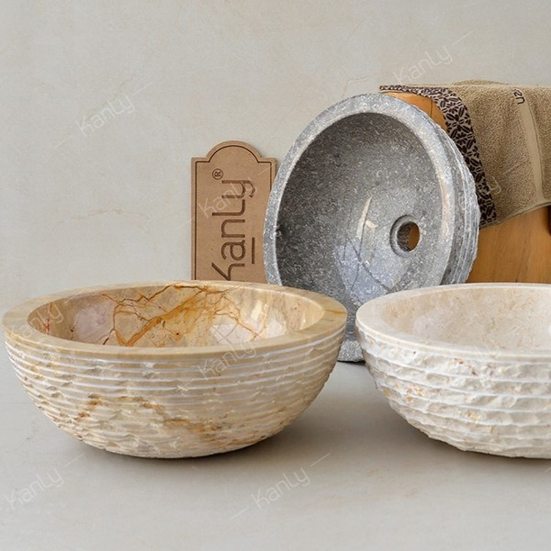 Chậu lavabo đá tự nhiên cappuccino marble Kanly MAR16Bi