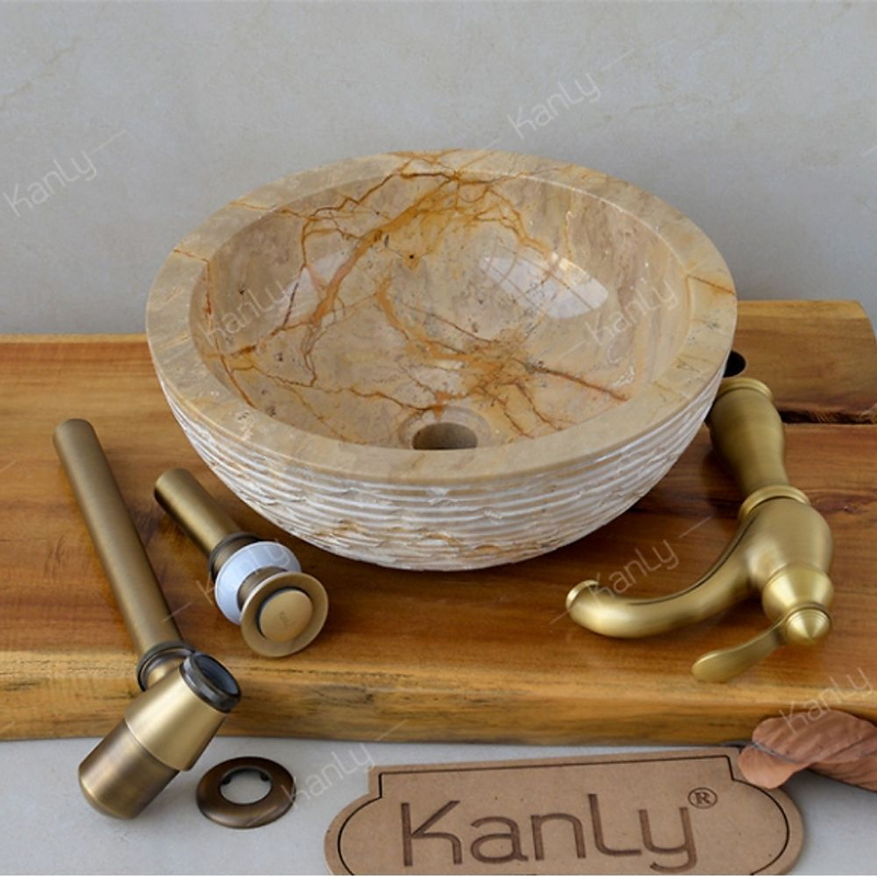 Chậu lavabo đá tự nhiên cappuccino marble Kanly MAR16Bi