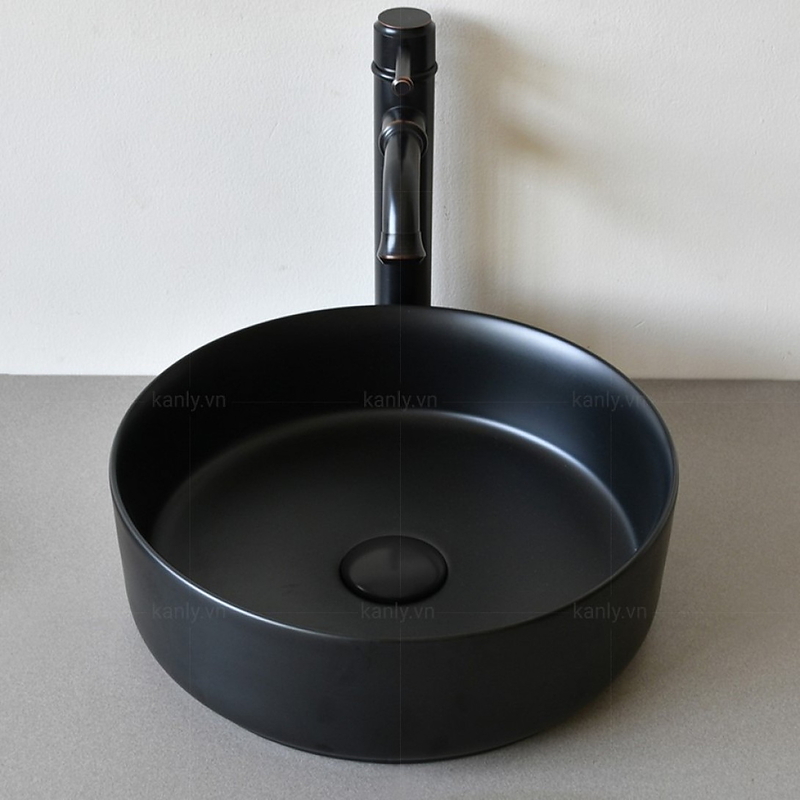 Chậu lavabo đặt bàn sứ tròn màu đen Kanly SU522 