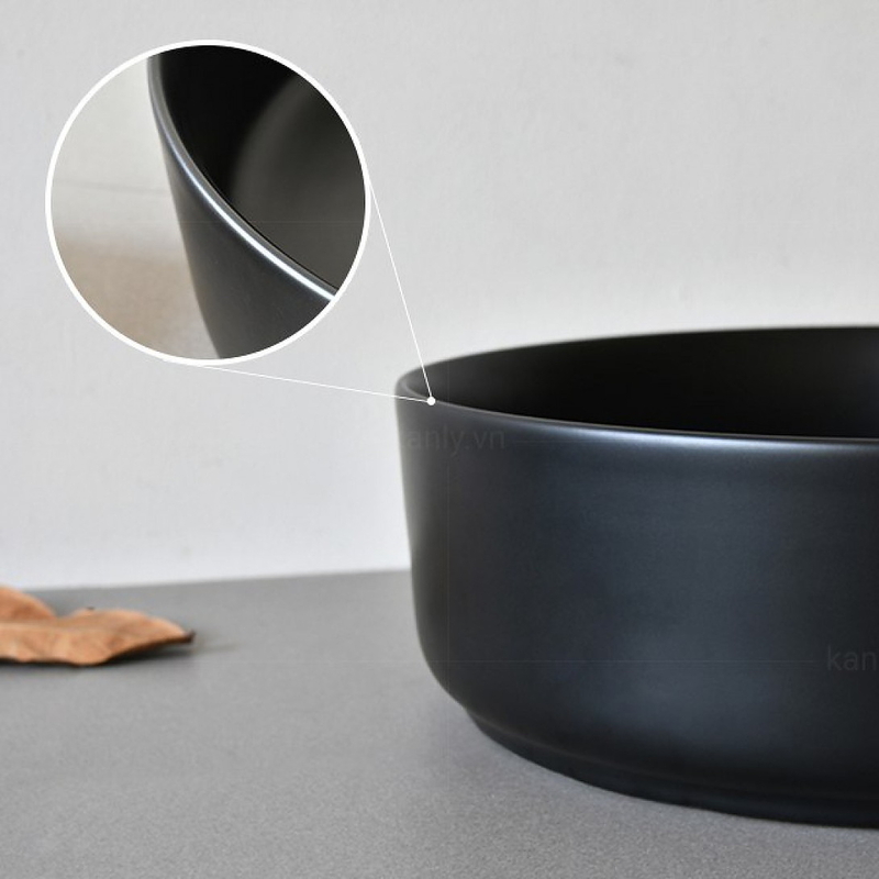 Chậu lavabo đặt bàn sứ tròn màu đen Kanly SU522 