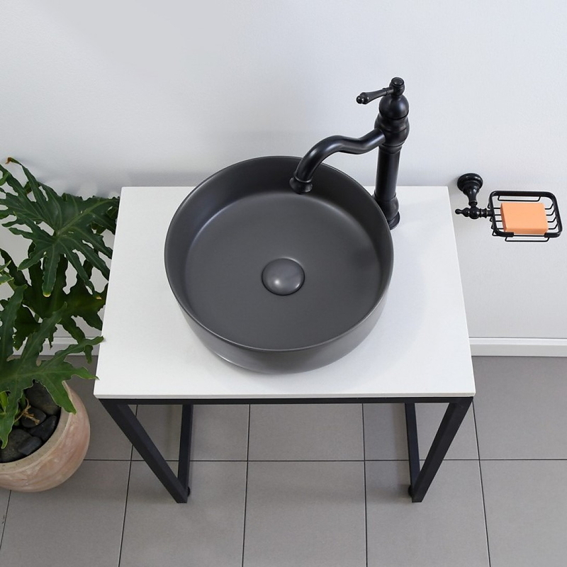 Chậu lavabo đặt bàn sứ tròn màu xám Kanly SU527