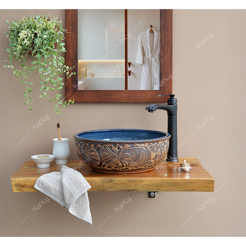 Chậu lavabo mỹ thuật bằng gốm sứ Kanly SU115