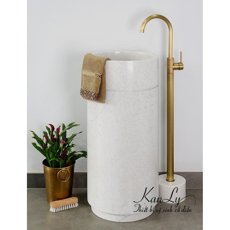 Chậu Rửa Mặt Đặt Sàn bằng đá marble trắng sữa Kanly MAR83CV