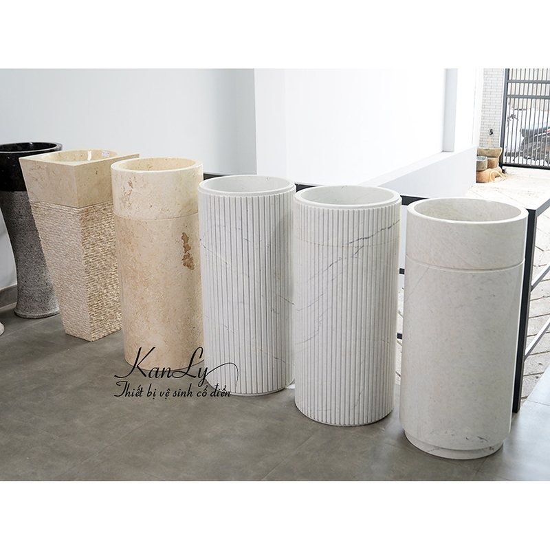 Chậu Rửa Mặt Đặt Sàn bằng đá marble trắng sữa Kanly MAR83CV