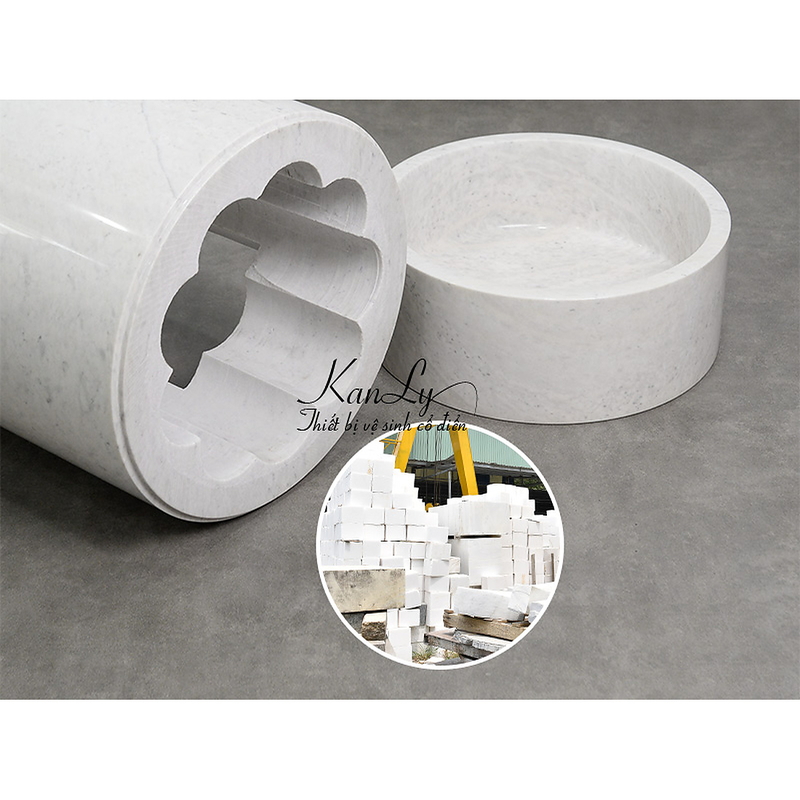 Chậu Rửa Mặt Đặt Sàn bằng đá marble trắng sữa Kanly MAR83CV