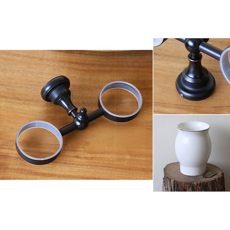 Giá để cốc đôi bằng đồng màu đen Kanly GCK08B 
