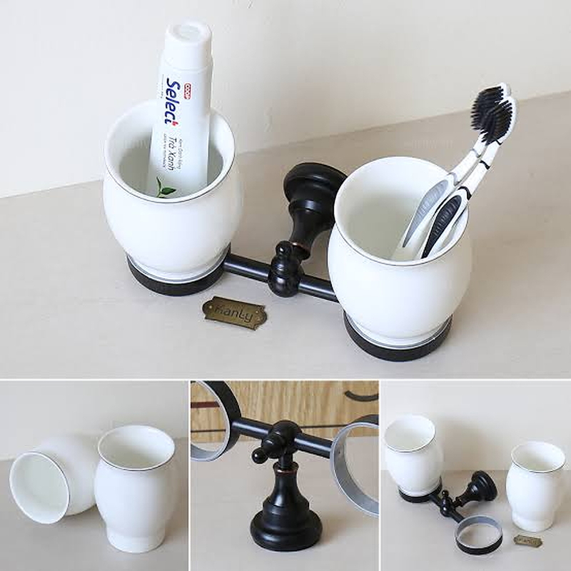 Giá để cốc đôi bằng đồng màu đen Kanly GCK08B 