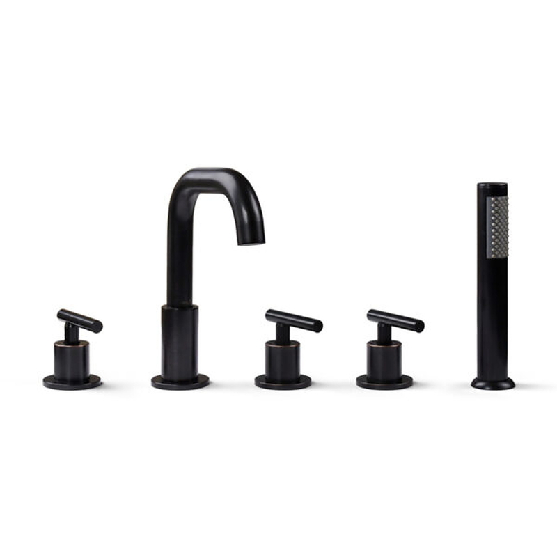 Sen bồn tắm gắn bồn 5 lỗ nóng lạnh bằng đồng màu đen Kanly GCB09B