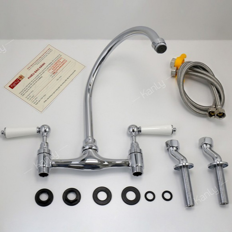 Vòi rửa bát nóng lạnh bằng đồng mạ chrome Kanly CHC20 