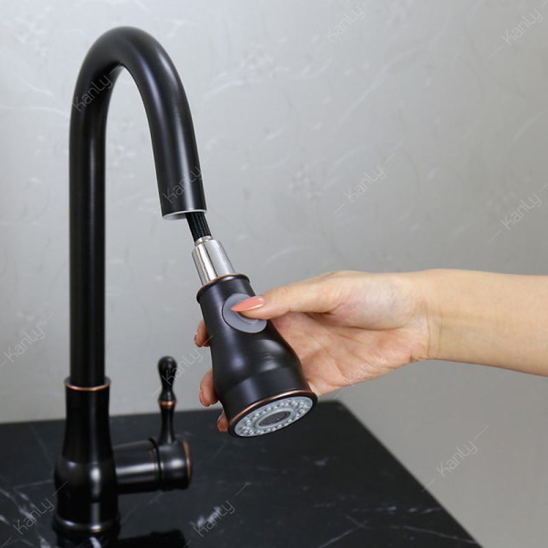 Vòi rửa bát rút dây nóng lạnh màu đen Kanly GCC09B 