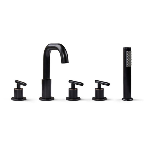 Sen bồn tắm gắn bồn 5 lỗ nóng lạnh bằng đồng màu đen Kanly GCB09B
