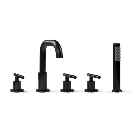 Sen bồn tắm gắn bồn 5 lỗ nóng lạnh bằng đồng màu đen Kanly GCB09B