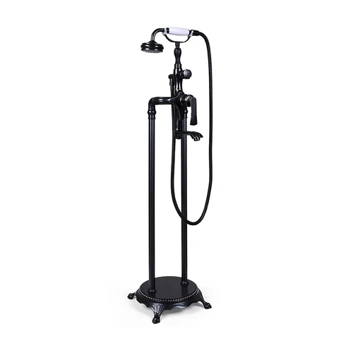 Sen bồn tắm nóng lạnh đặt sàn bằng đồng màu đen Kanly GCS09B