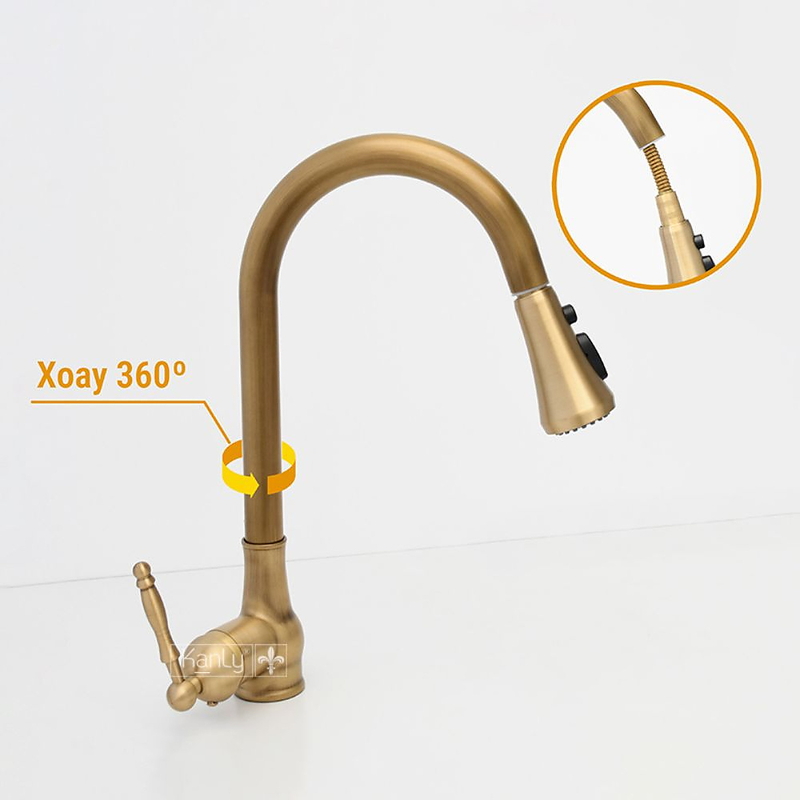 Vòi rửa bát rút dây nóng lạnh bằng đồng Kanly GCC09