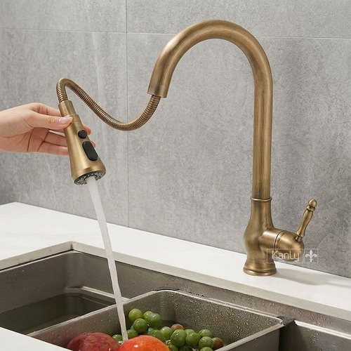 Vòi rửa bát rút dây nóng lạnh bằng đồng Kanly GCC09