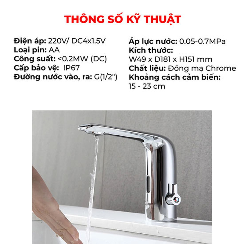Vòi rửa lavabo Ranco RC-1205 cảm ứng nóng lạnh