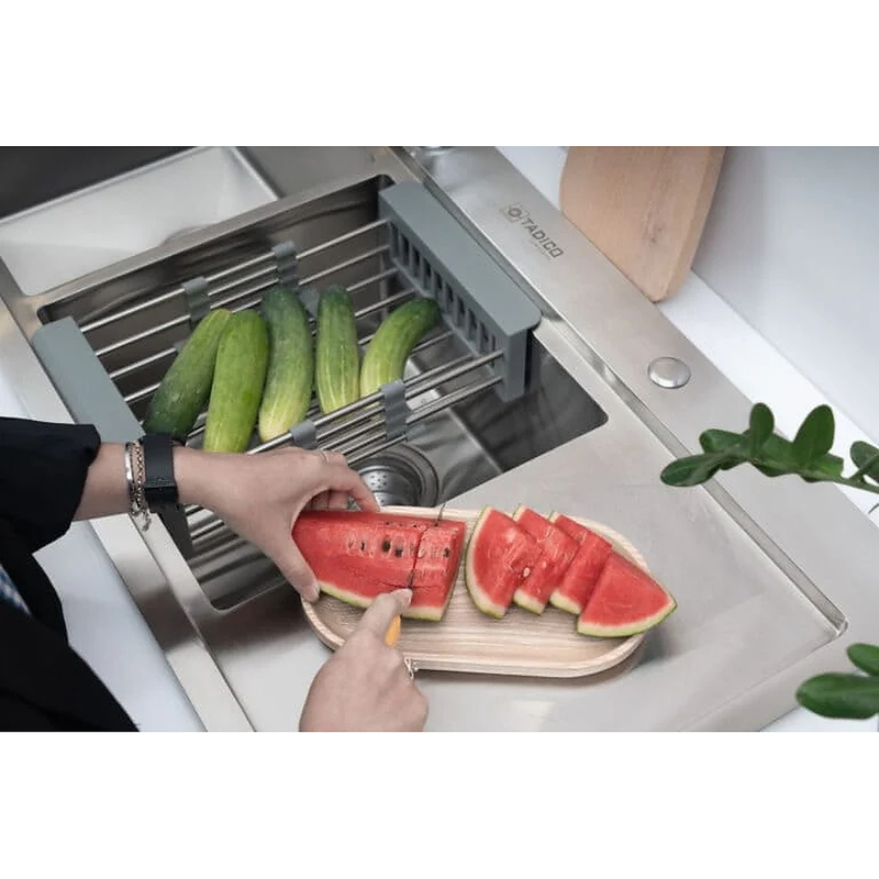 Chậu đúc 2 hố 1 bàn phải 1.2m SUS304 Tadico LUX.C.120.50.3.GBB1