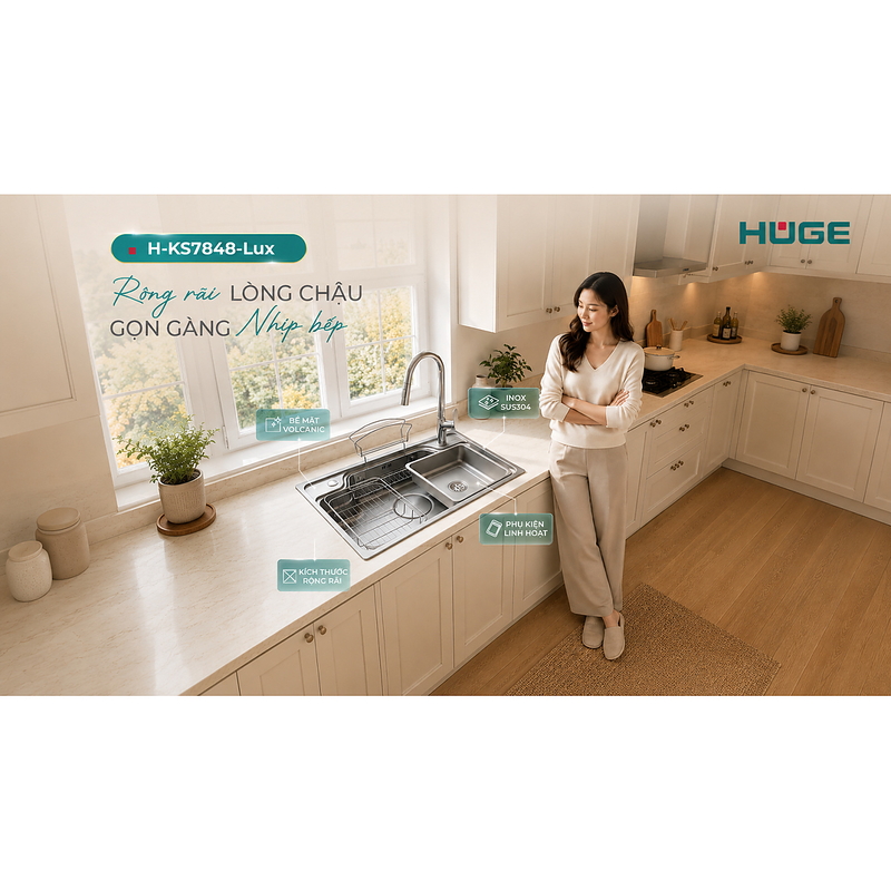 Chậu rửa bát 1 hố Huge H-KS7848-Lux