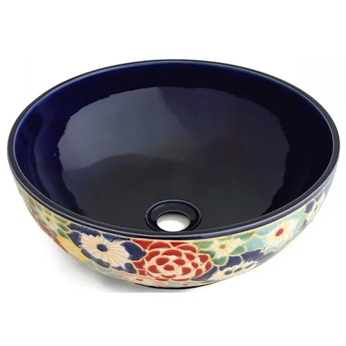 Chậu lavabo gốm mỹ thuật họa tiết bách hoa Kanly GV201